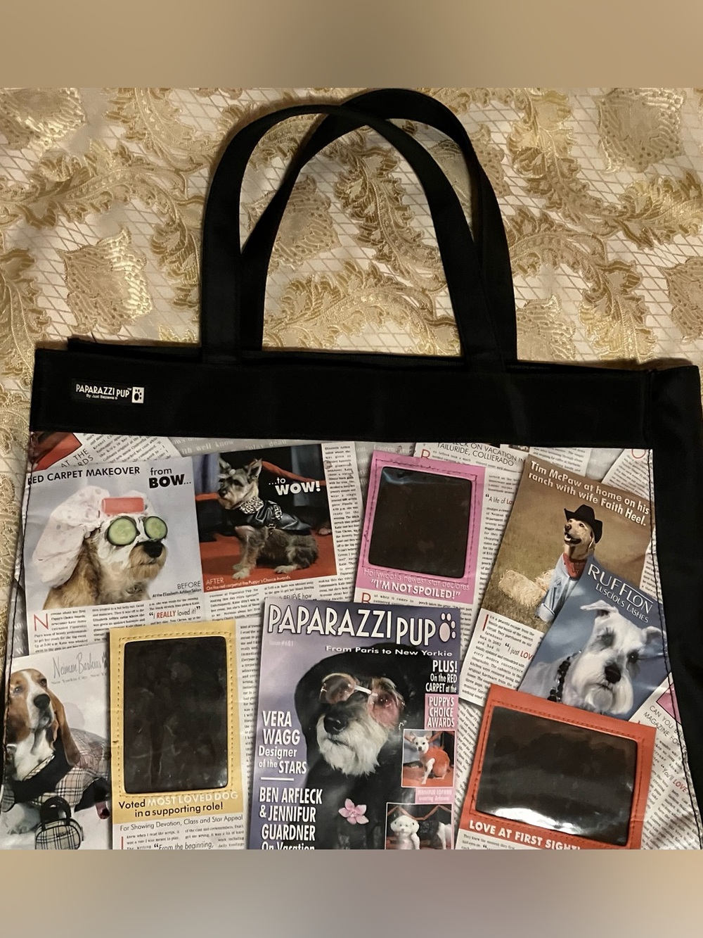 New Adorable Paparazzi Pup Black Tote with Multi-Color Photo Window Accents